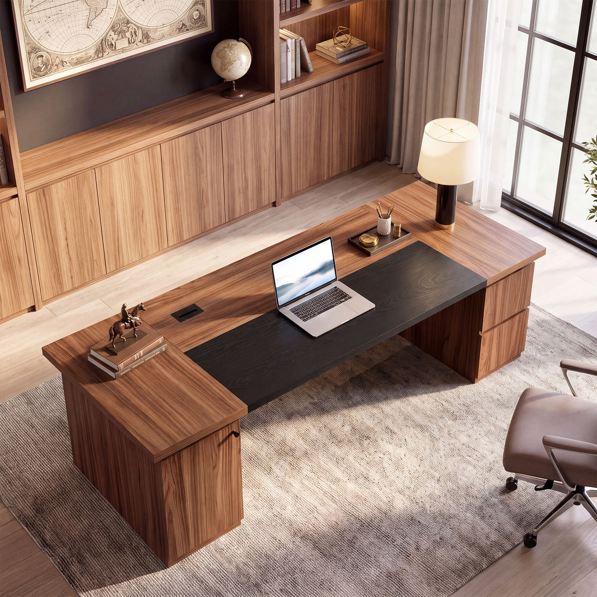 102.3" Large Executive Desk, Oversized Office Desk with Storage Cabinet, File Drawers & CPU Tower