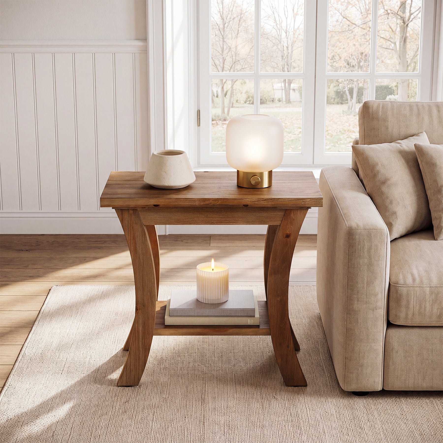Tribesigns 23.6-Inch Solid Wood Side Table with Lower Shelf, Farmhouse End Table for Living Room