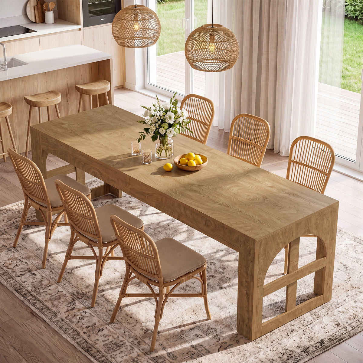 79" Farmhouse Dining Table for 6-8, Rectangular Kitchen Table for Dining Room