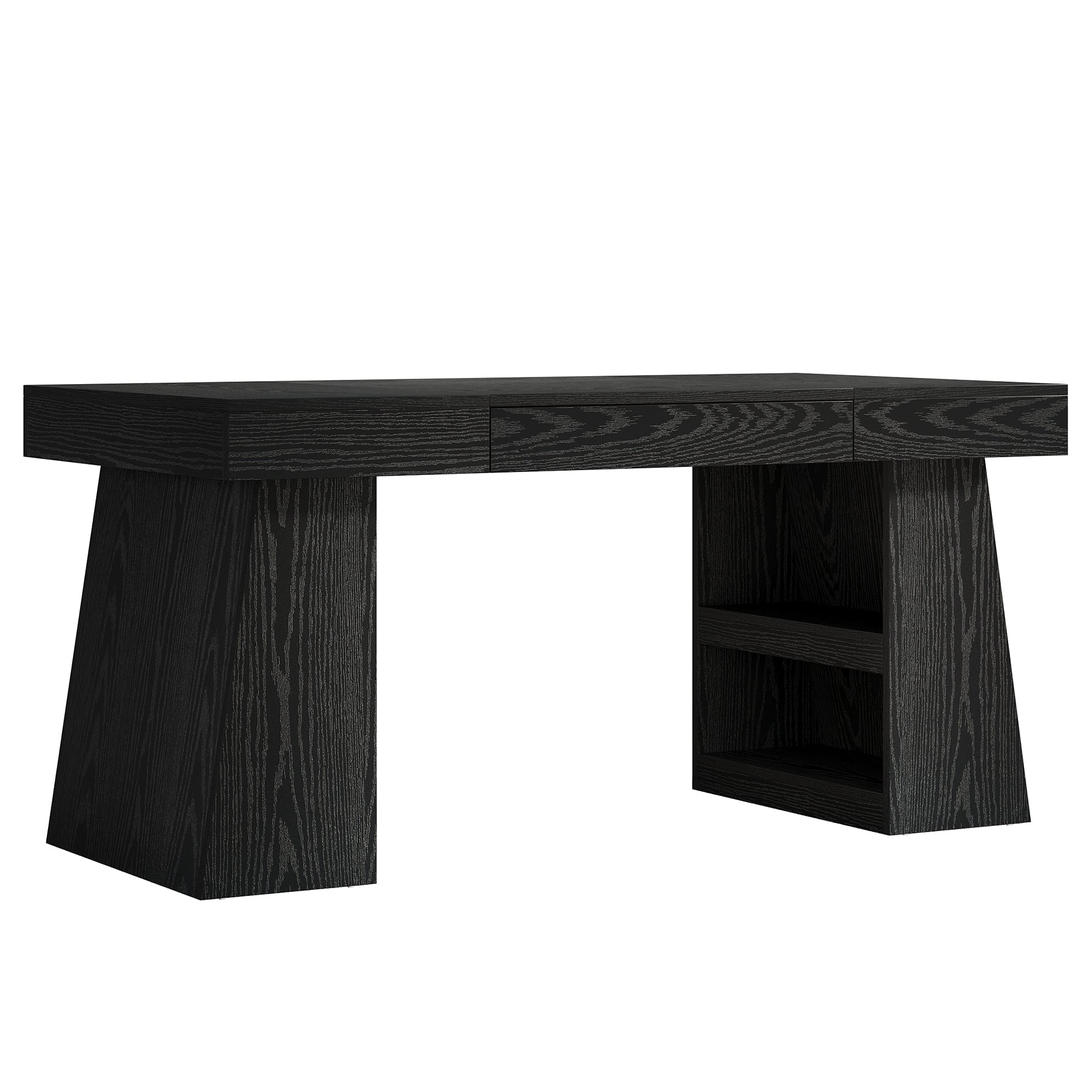 55" Dining Table, Wooden Kitchen Dinner Table with Storage Drawer for 4-6 People