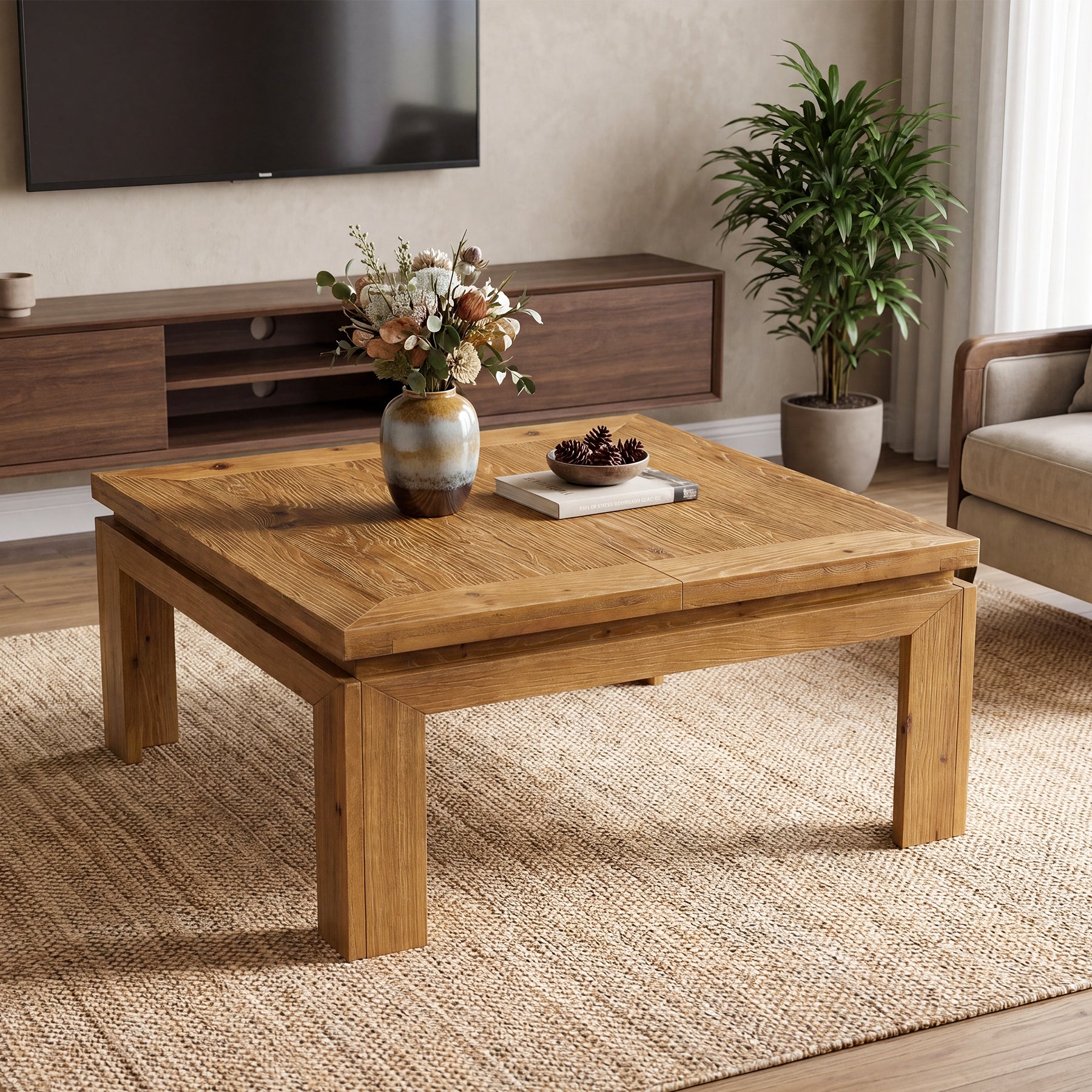 Tribesigns 39.4-Inch Square Coffee Table, Solid Wood Living Room Table