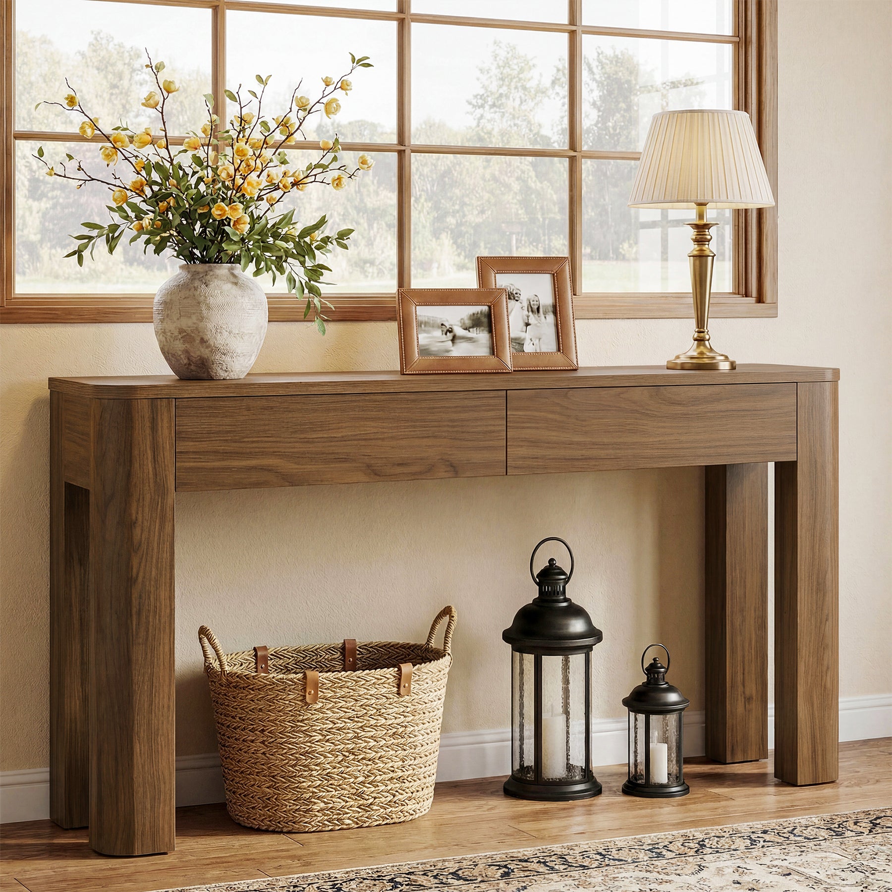 63" Console Table with Drawers, Narrow Entryway & Sofa Table with Storage for Behind Couch