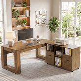 63" Executive Home Office Set,  L-Shaped Desk with Storage Shelves & Drawers 3