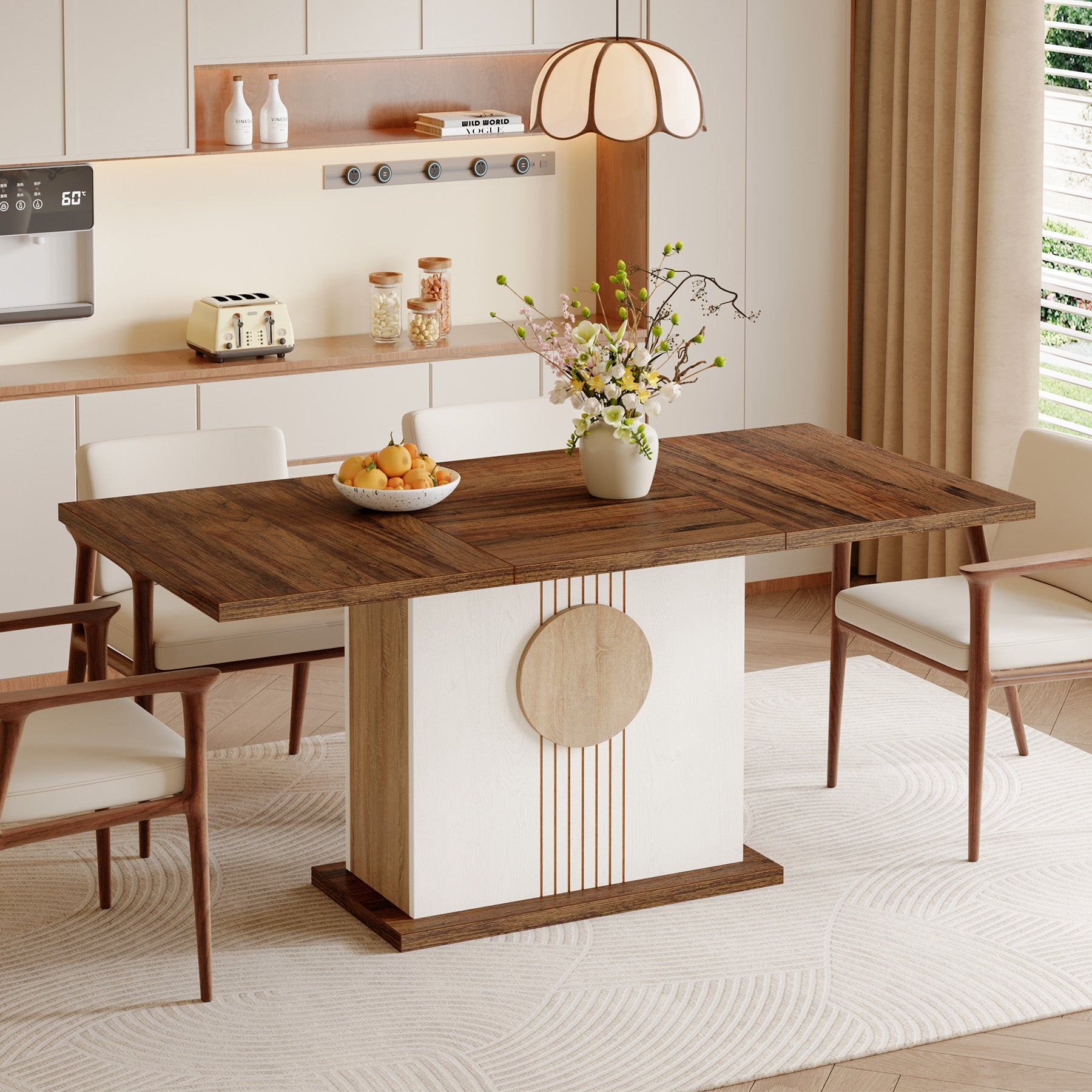 55" Rectangular Dining Table for 4–6 People, Farmhouse Wood Kitchen Table