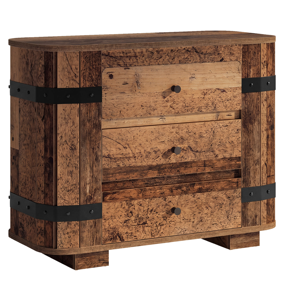 Oversized 3 Drawer Nightstand, Extra Wide Rustic Large Bedside Table, Bedroom