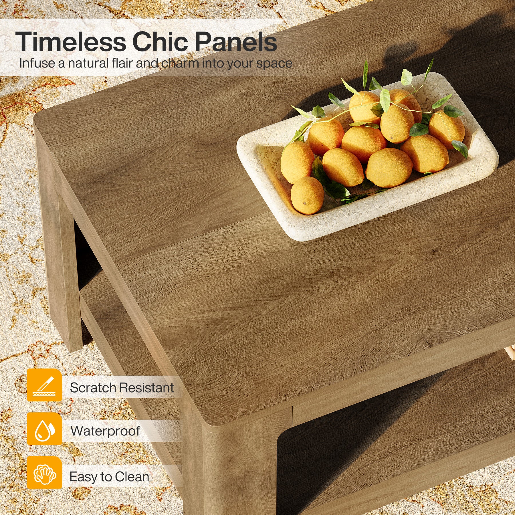 47.24" Rectangular Coffee Table with 2-Tier Storage, Wood Center Table for Living Room