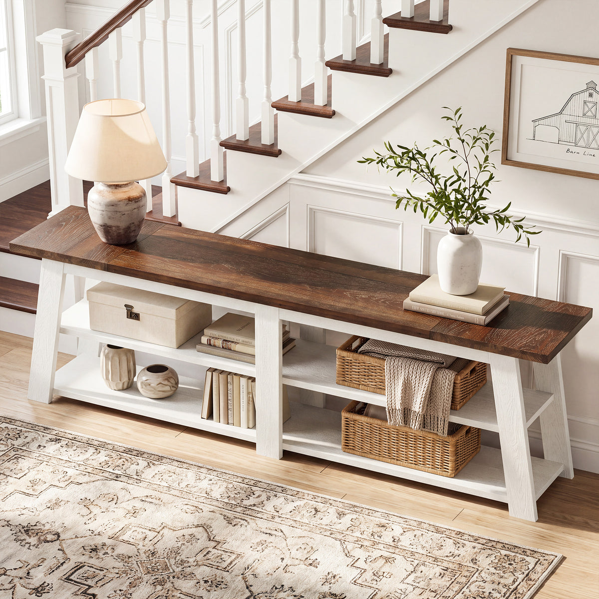 78.7" Solid Wood Console Table, 3-Tier Entryway Table, Sofa Table Behind Couch