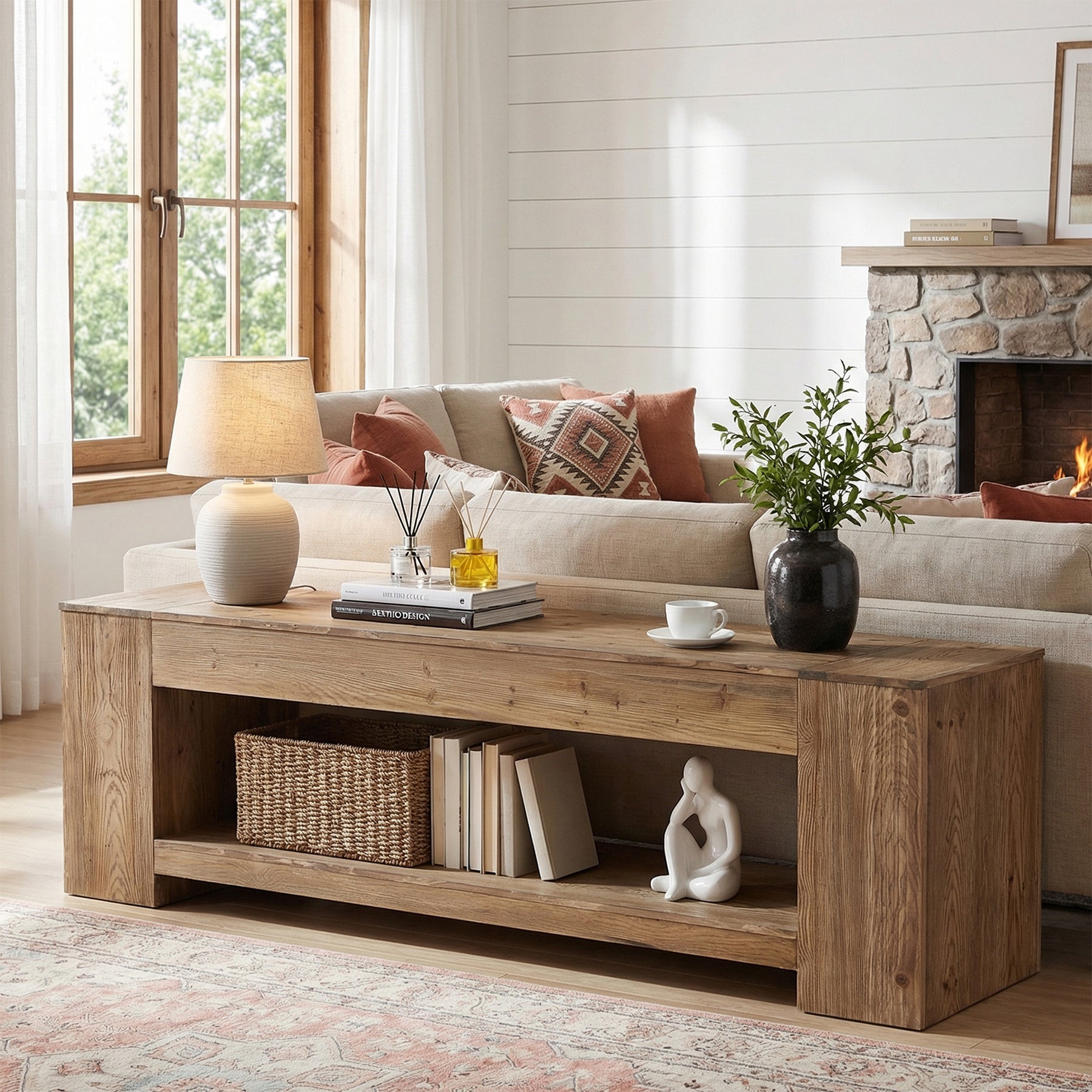 Tribesigns 62.99" Console Table, Solid Wood Entryway Table with Shelf for Hallway