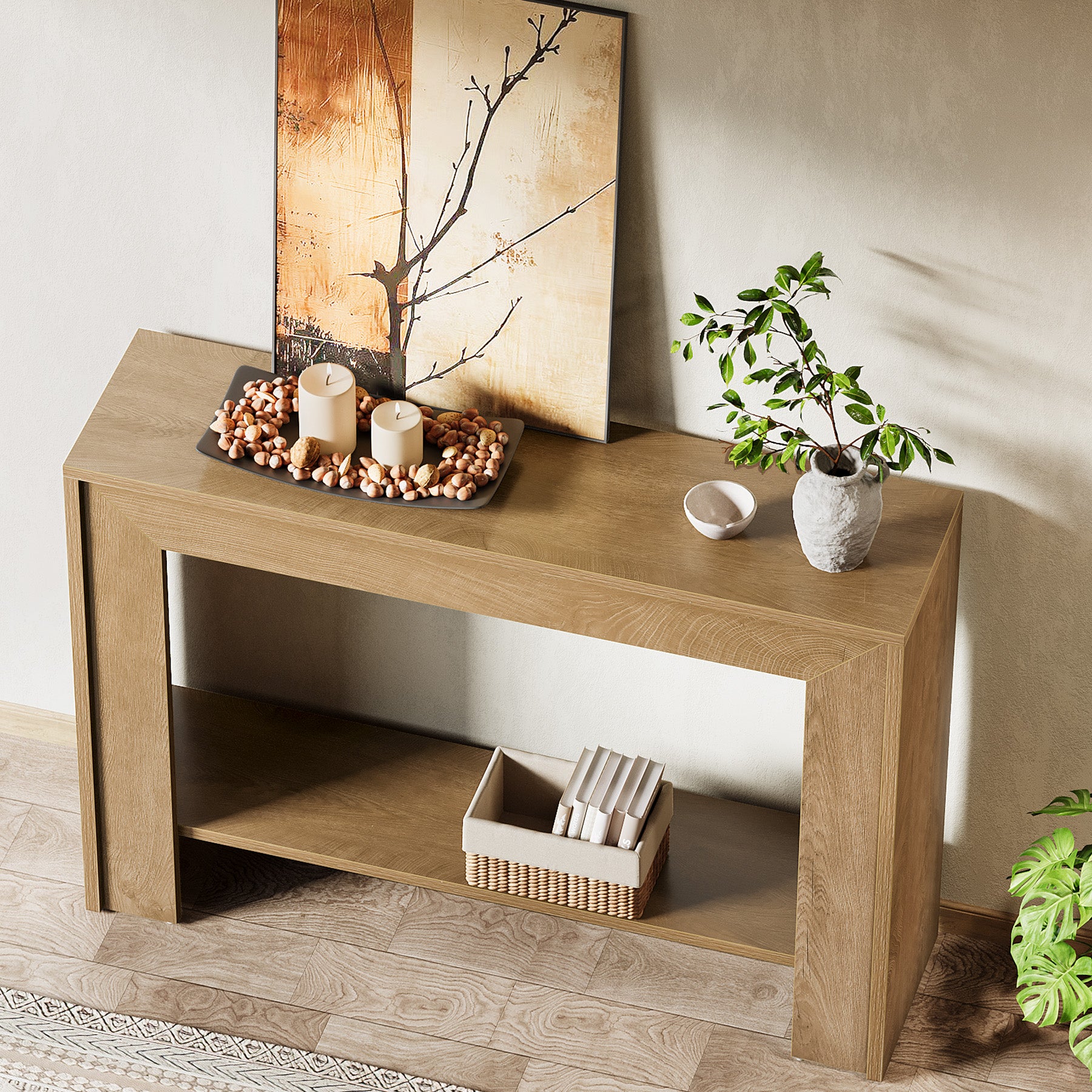 41.3" Console Table, Farmhouse Sofa Entryway Table with 2-Tier Open Storage