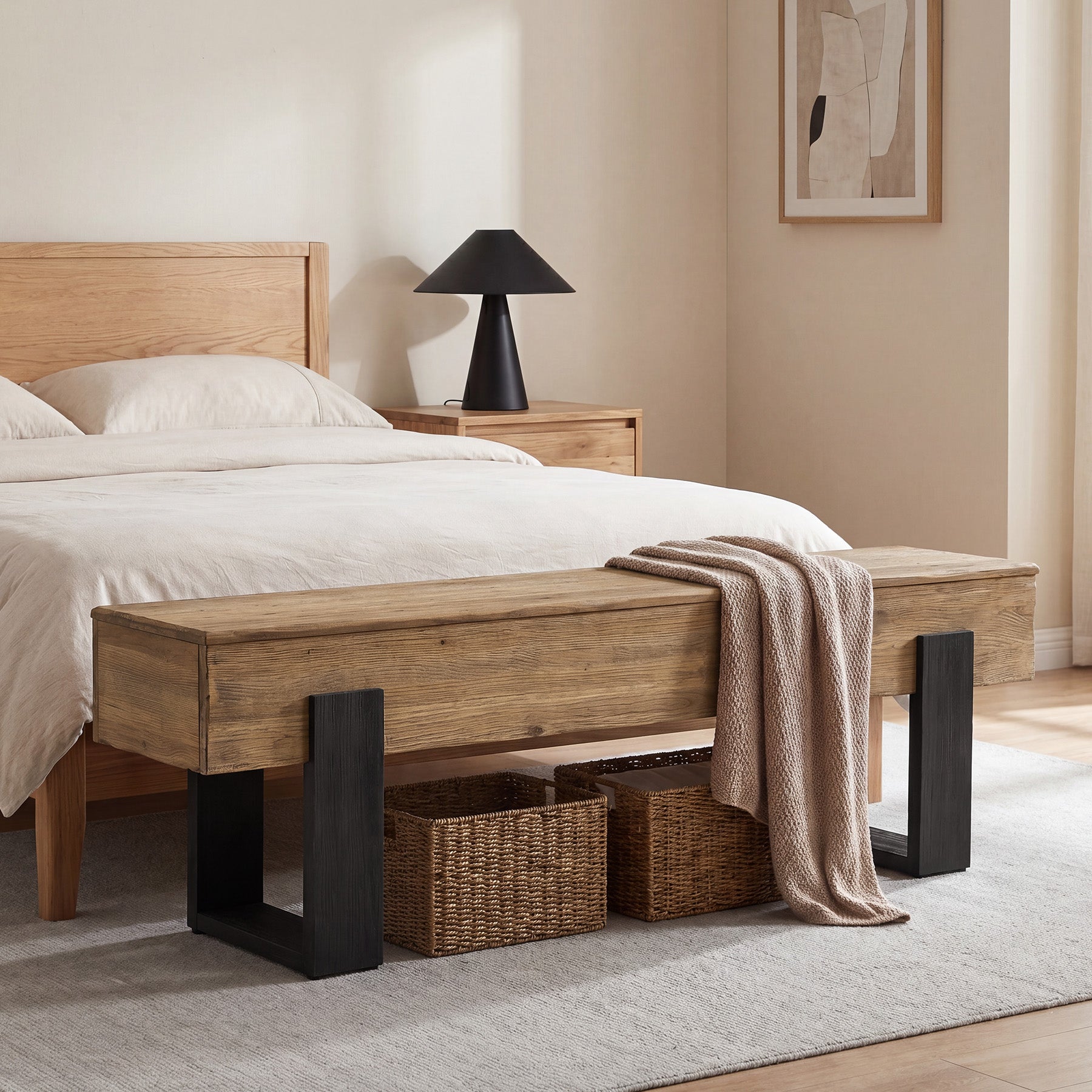 63" Solid Wood Entryway Bench, Farmhouse Indoor Shoe Bench End of Bed Bench
