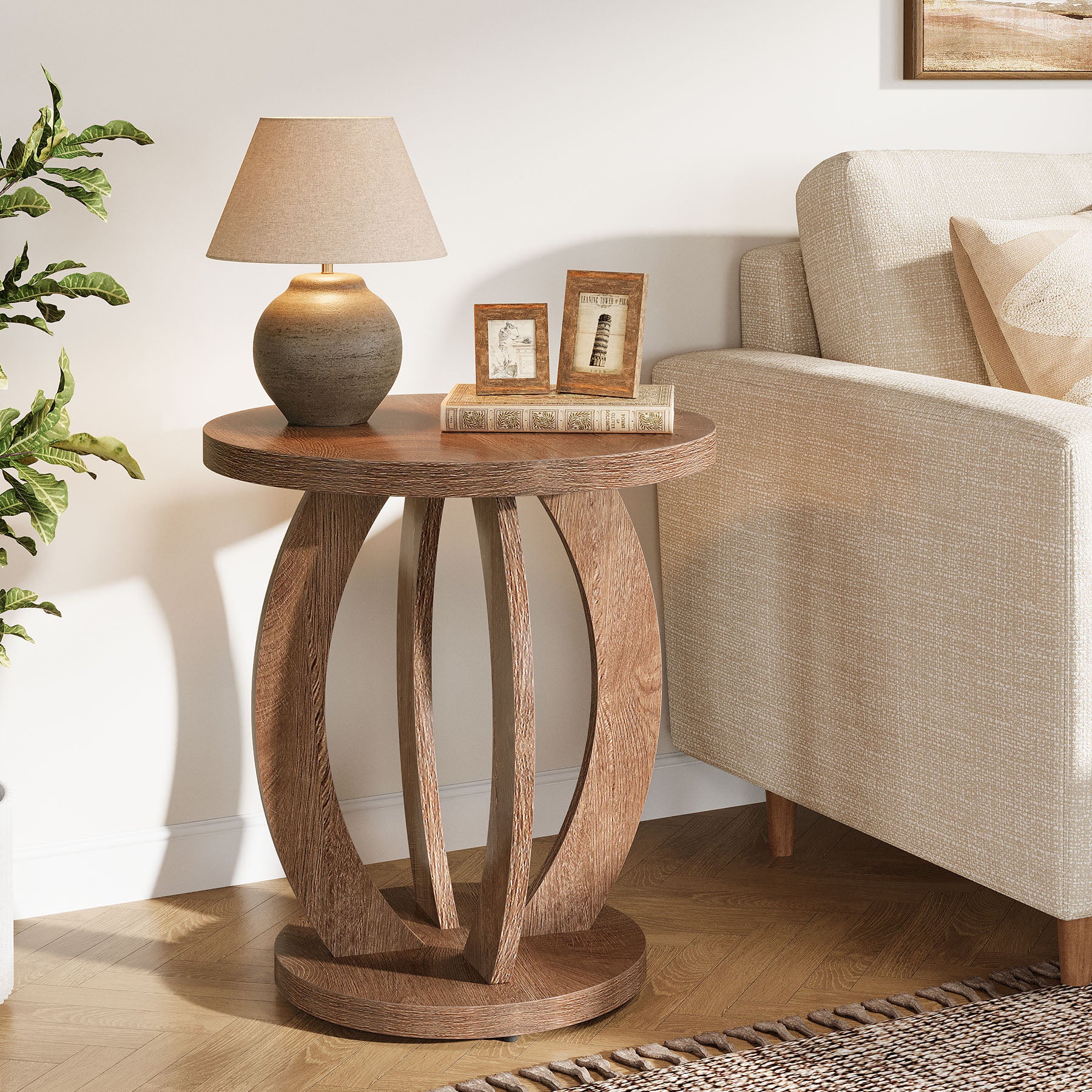 Round End Table, Accent Side Table with Storage for Small Space