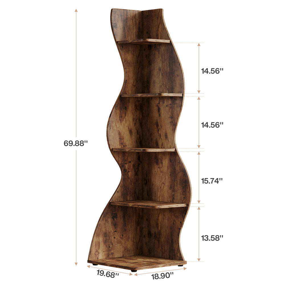 5-Tier Corner Shelf, Wavy Bookshelf Bookcase Display Rack for Home Off ...