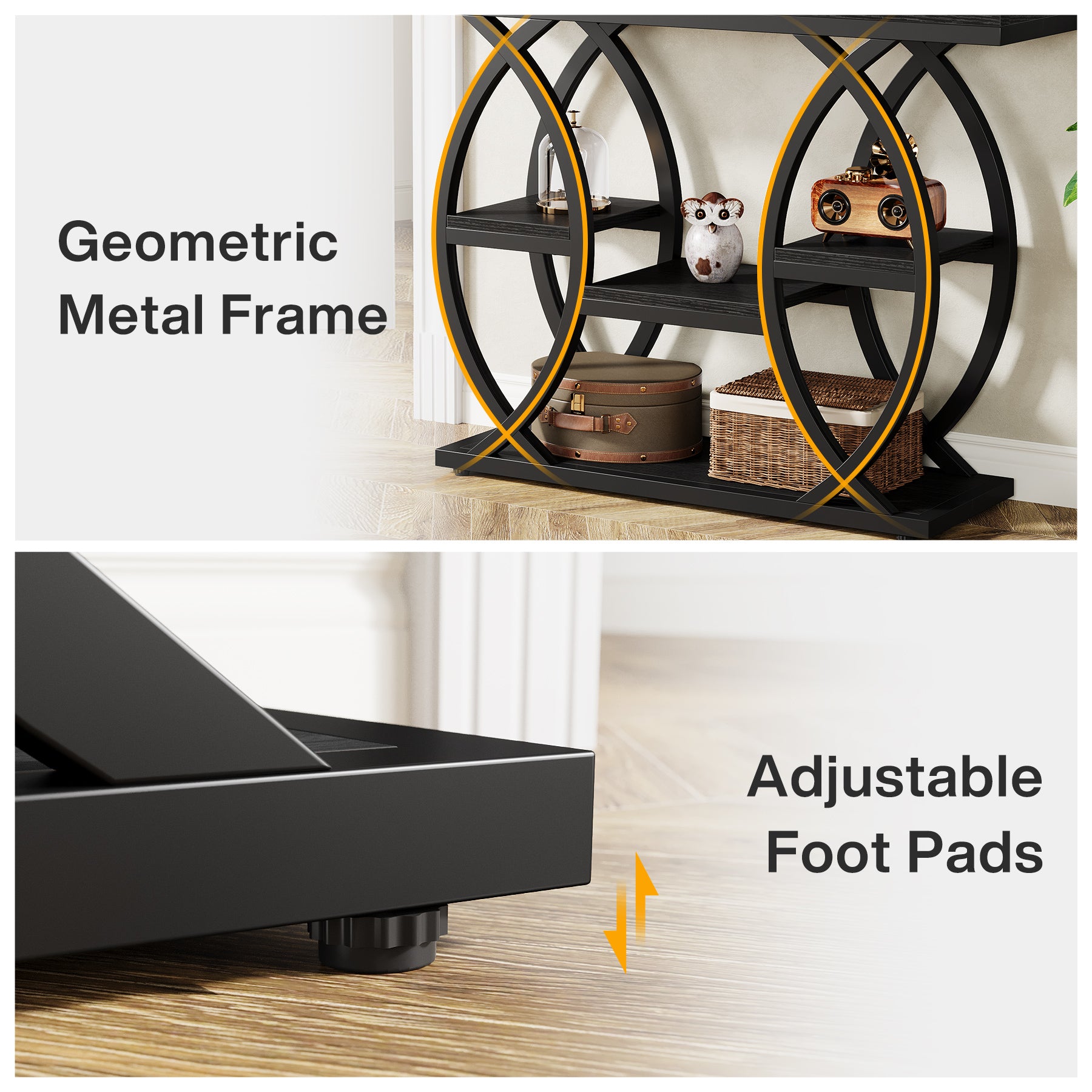 39.4" Console Table, Industrial 4-Tier Sofa Table Entryway Table with Storage Shelves