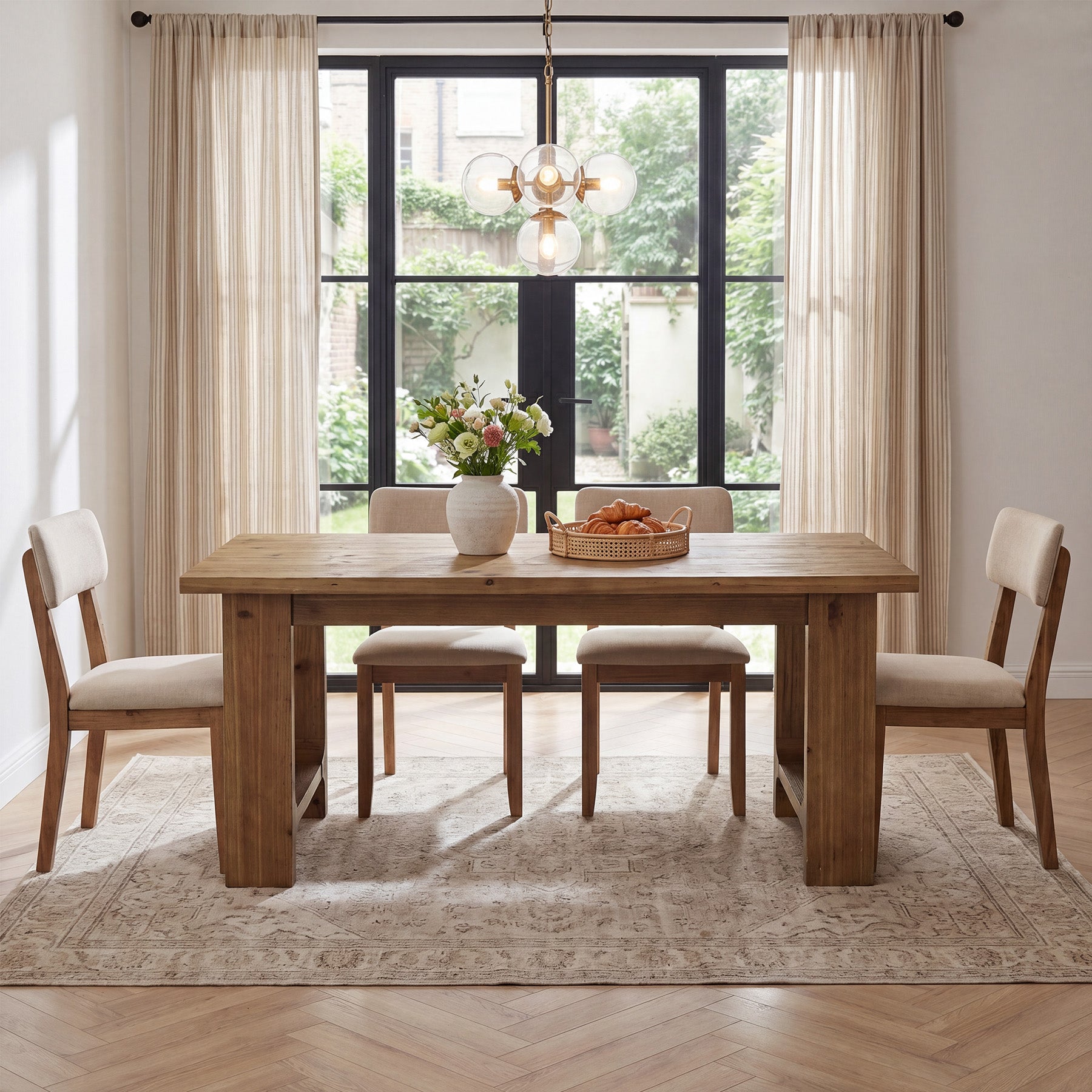 Tribesigns 63-Inch Solid Wood Dining Table with U-Shaped Legs, Farmhouse Kitchen Table for 6 People
