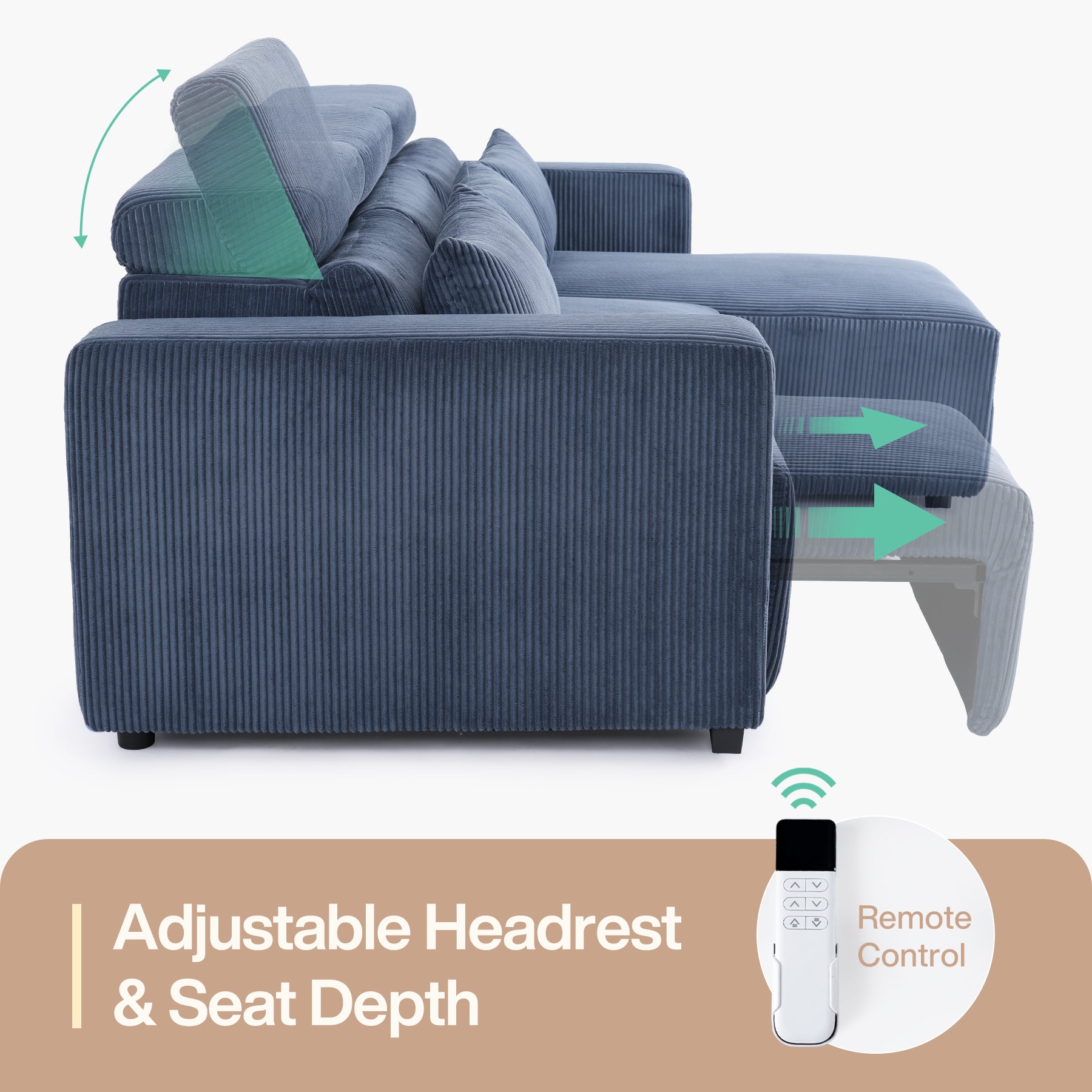 90.2" Electric Reclining Sectional Sofa with Adjustable Headrest & Ottoman