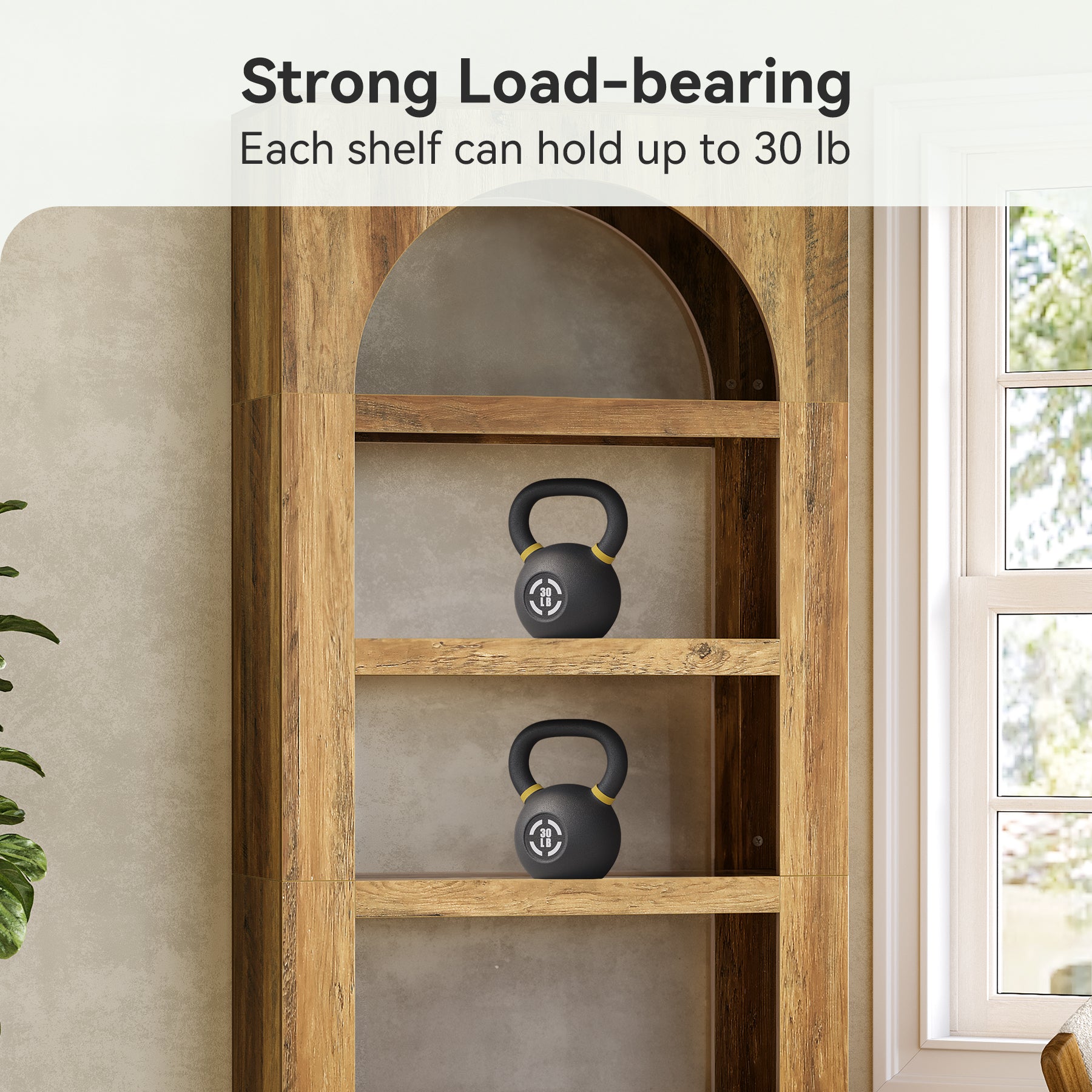 70.8" Arched 5-Tier Bookshelf, Modern Wooden Bookcase with Open Storage for Living Room, Bedroom & Office