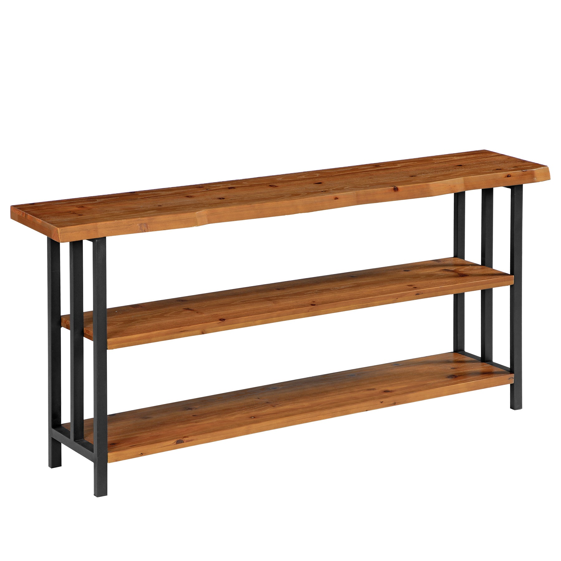 63" Live Edge Console Table, Farmhouse Solid Wood 3-Tier Shelves