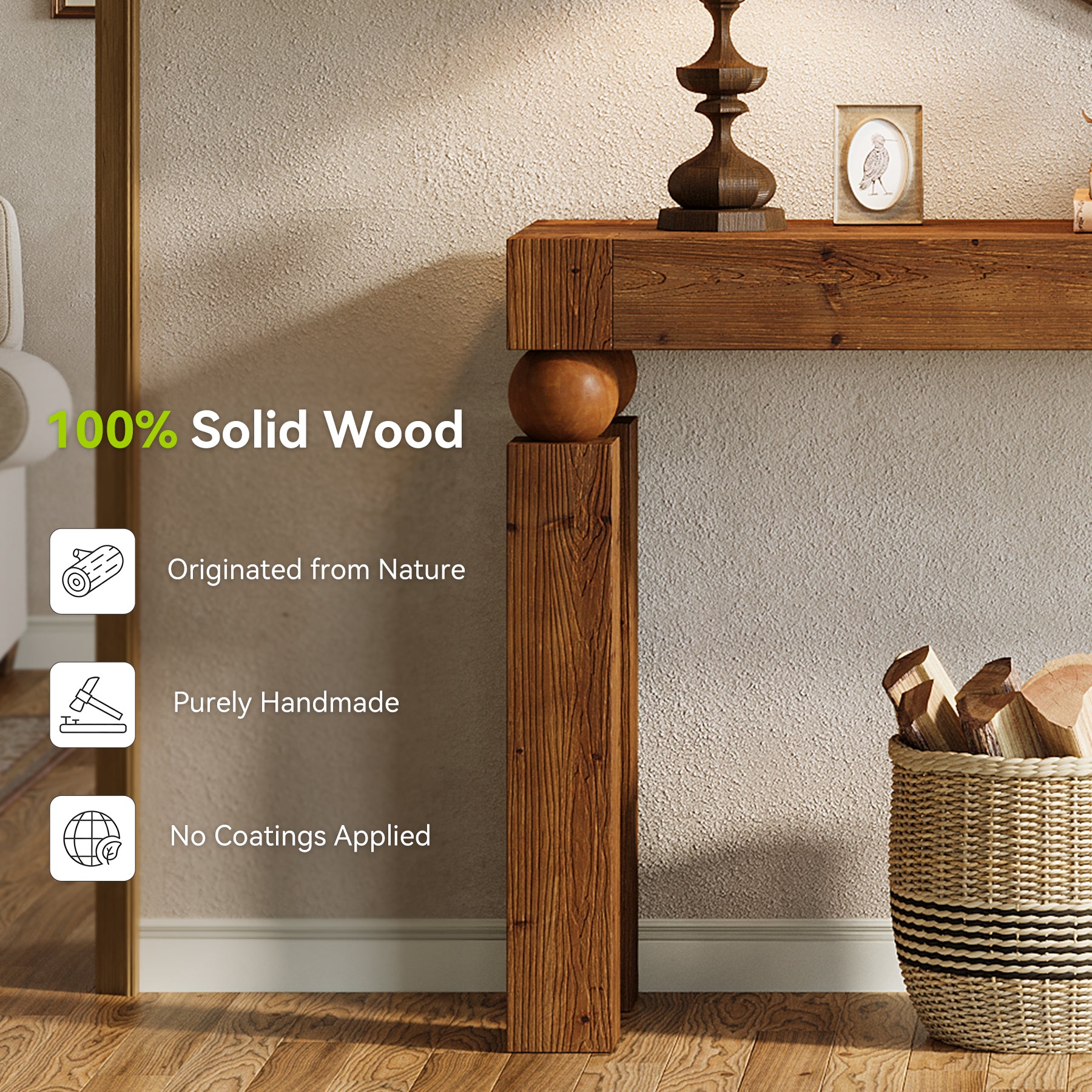 59" Solid Wood Console Table, Narrow Farmhouse Sofa Table Behind Couch