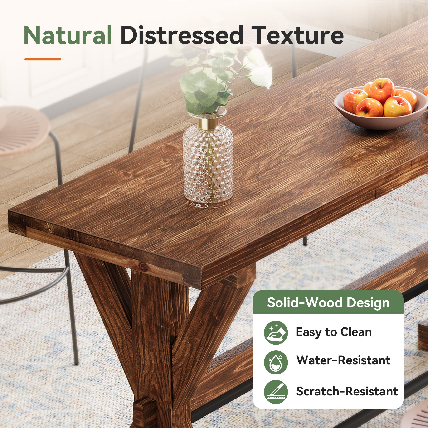 Solid Wood Bar Table, Rectangular Counter Height Pub Table With X-Base