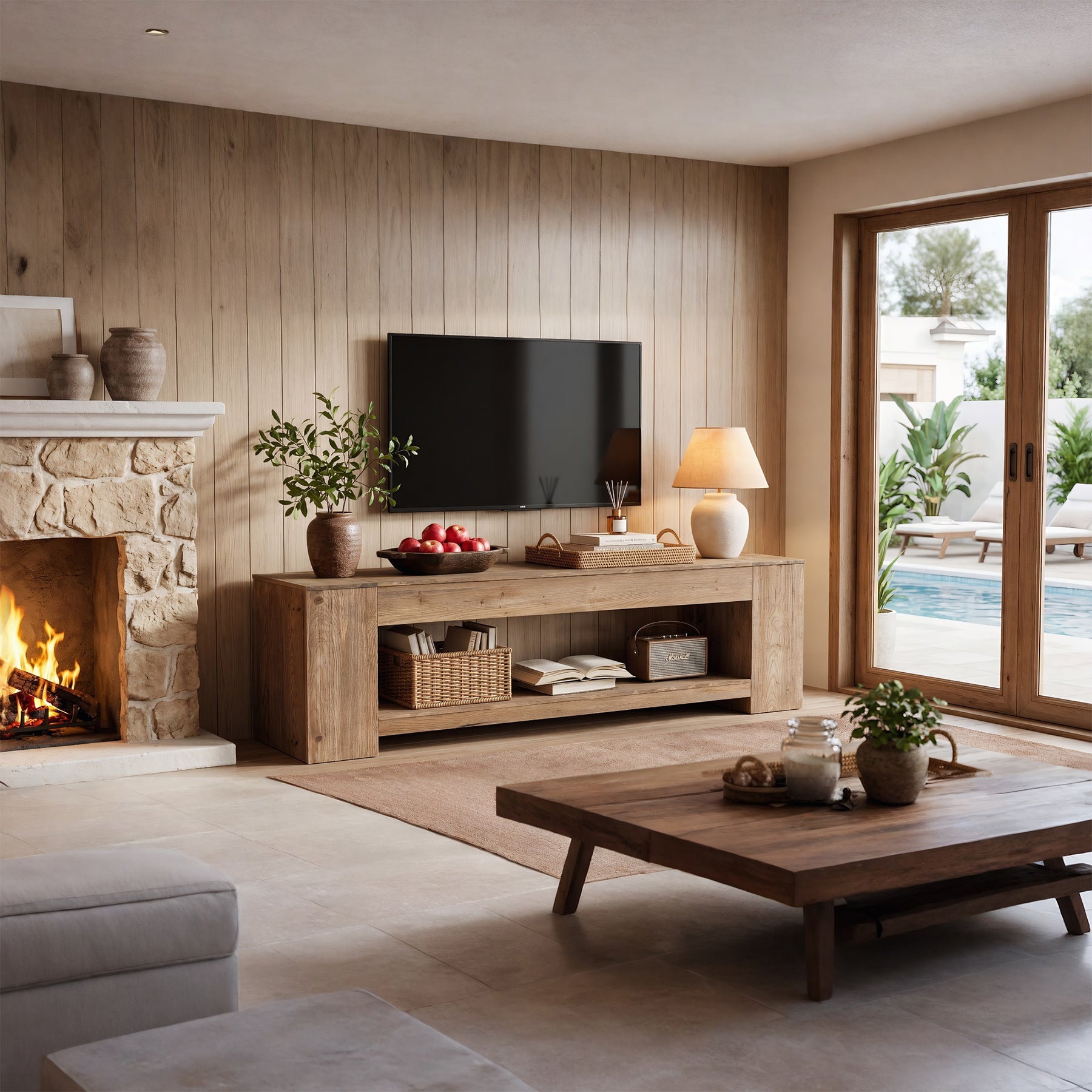 Tribesigns 63" Solid Wood TV Stand, Farmhouse Console for Living Room