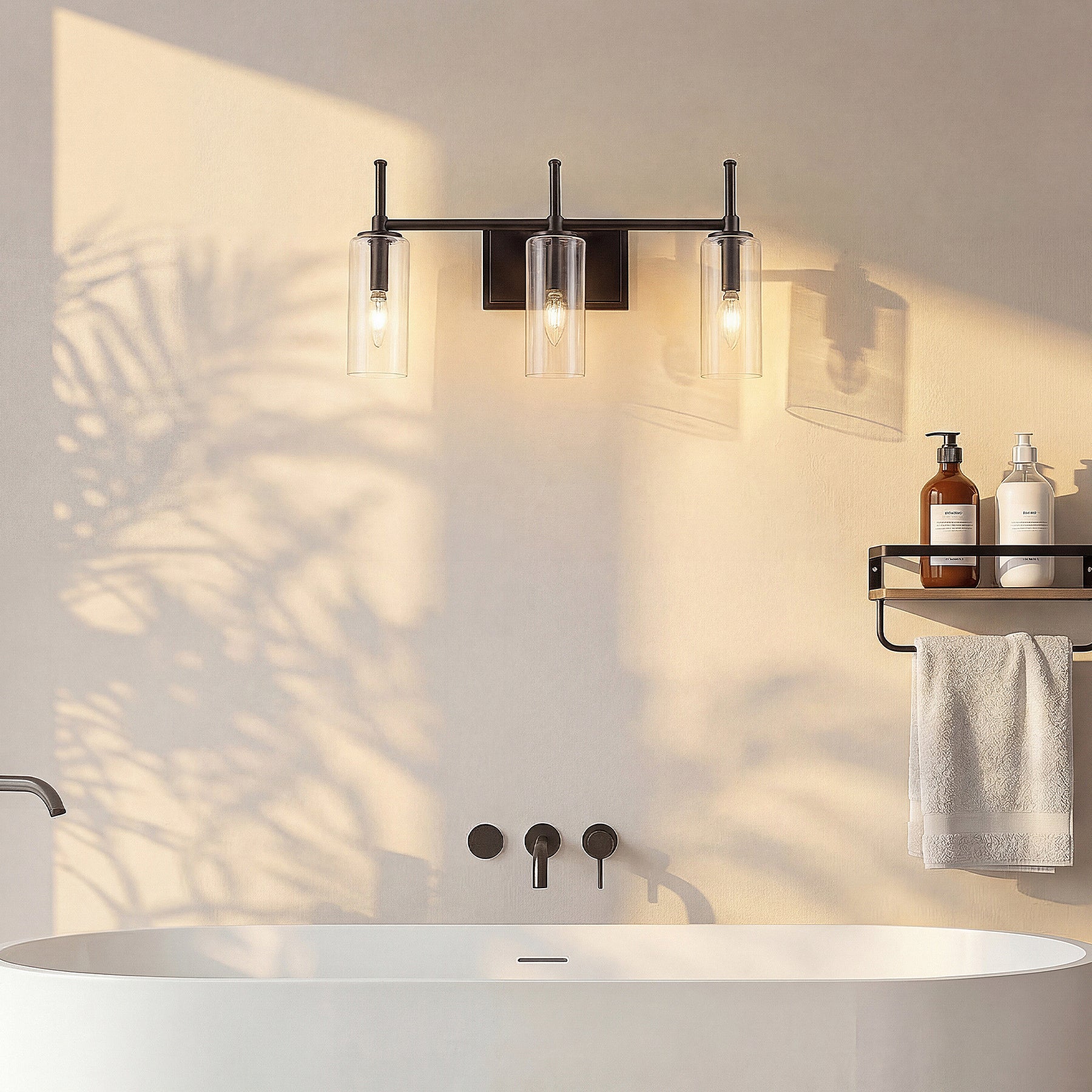 3-Light Vanity Light Fixture, Modern Bathroom Wall Sconce with Clear Glass Shades