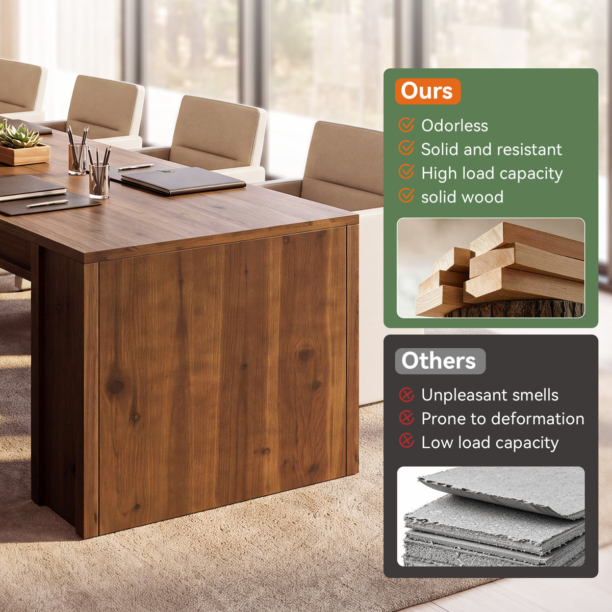 Solid Wood 2-Person Desk, 78.7" Double Computer Desk Workstation for Home Office