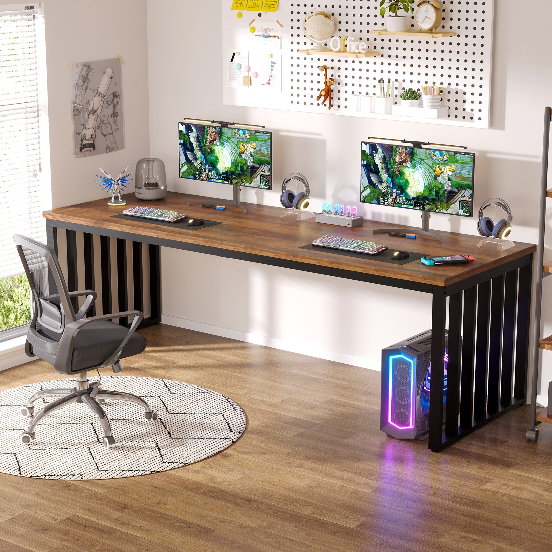 78.74" Two-Person Desk, Double Computer Desk with Metal Frame for Home Office