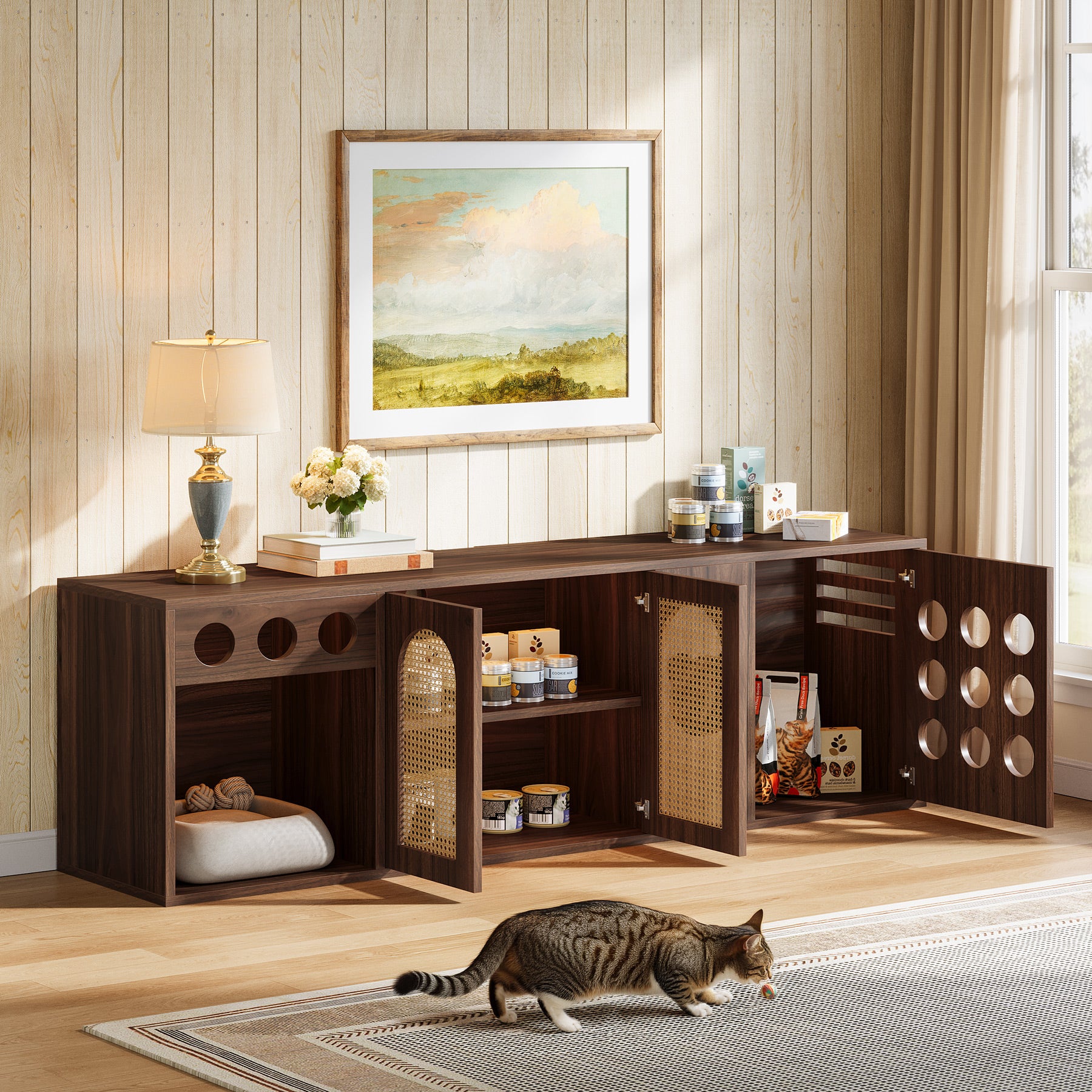 70.9" Cat Litter Box Enclosure, Extra Large Hidden Litter Box Cabinet Cat House