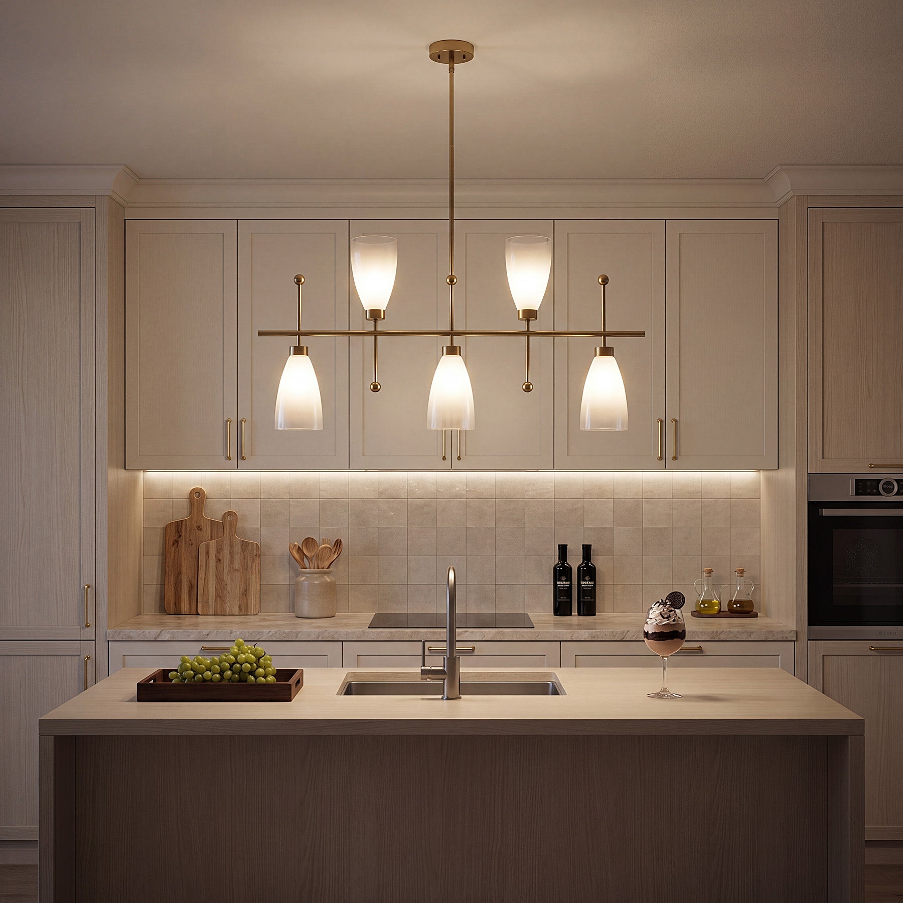 5-Light Modern Linear Chandelier, Kitchen Island Pendant Light with Gradient Frosted Glass Shades(E12 Bulbs Not Included)