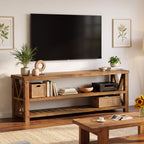 55" TV Stand for TVs up to 65", Solid Wood TV Console with 3 Storage Shelf