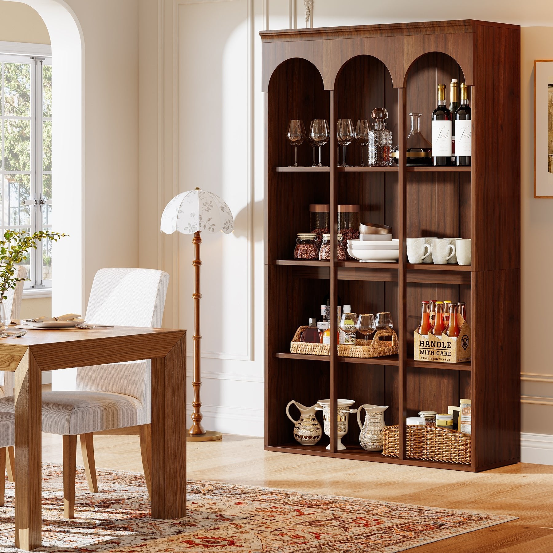 71" Tall Arched Bookshelf, 5-Tier Freestanding Bookcase Display Rack