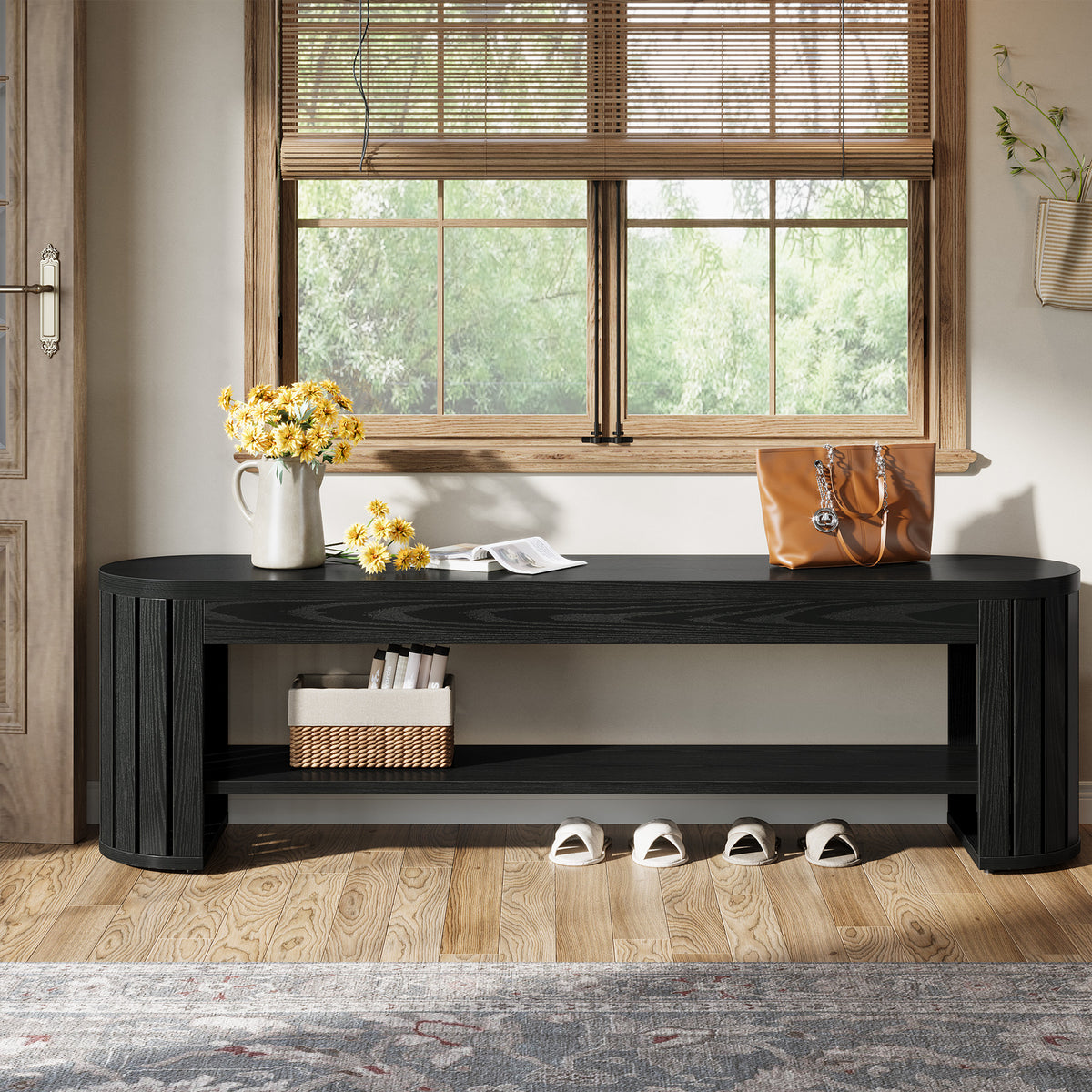 63" Entryway Bench, 2-Tier Narrow Shoe Bench with Shoe Storage