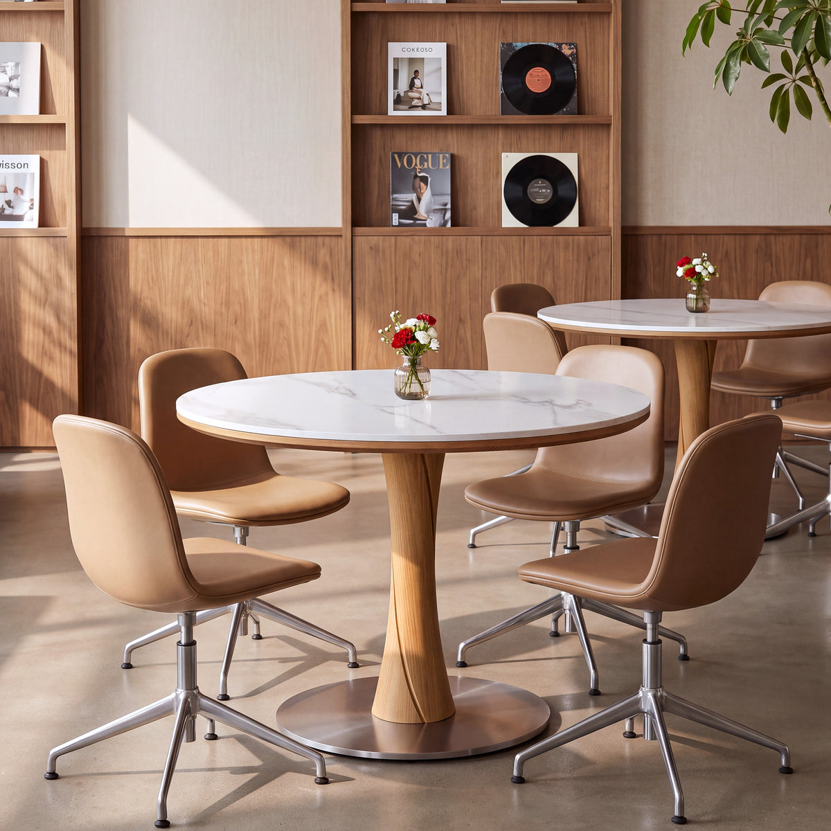 35" Round Conference Table with Sintered Stone Top, Meeting Table