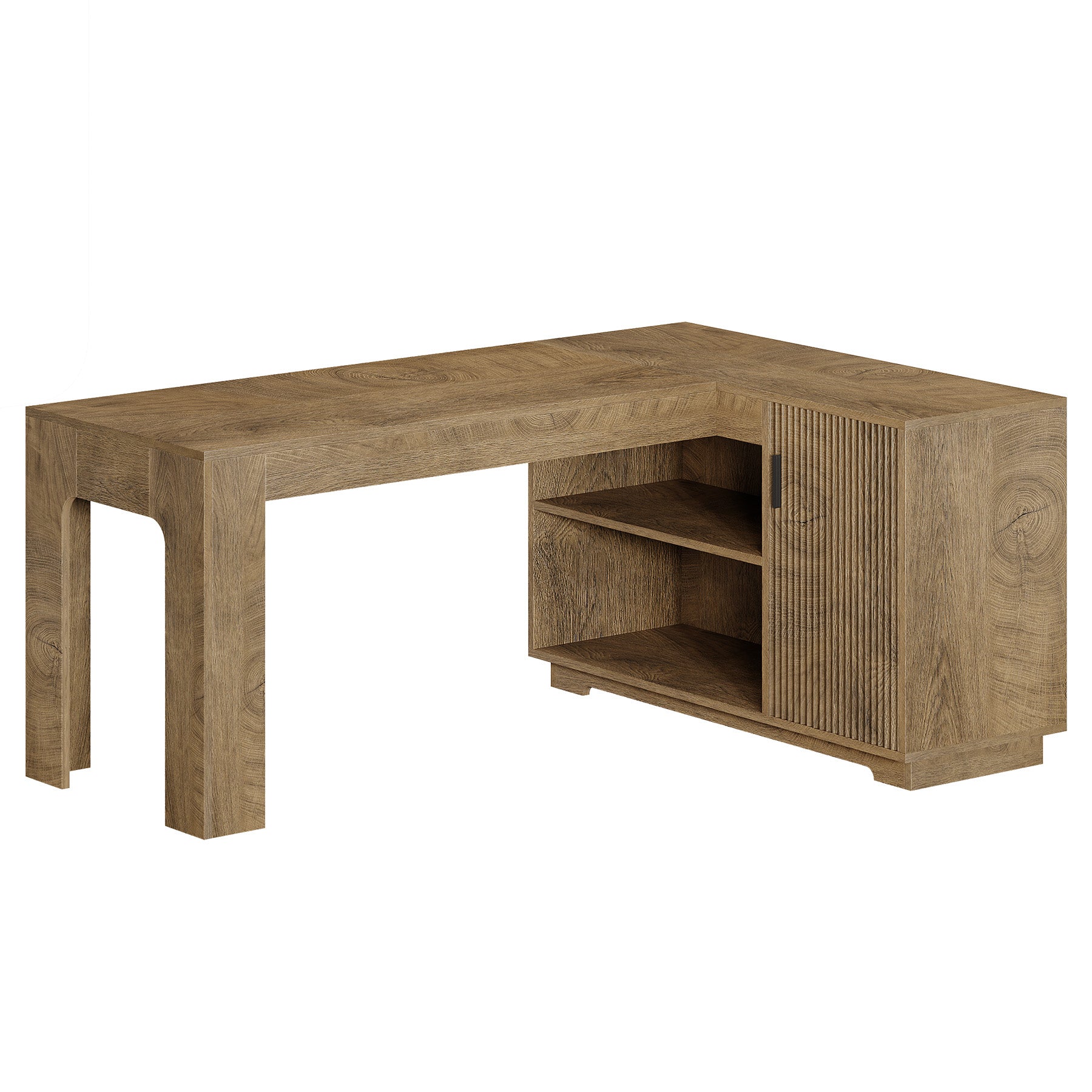 59" L-Shaped Desk with Storage Cabinet, Farmhouse Corner Computer Desk with Open Storage Shelves for Office