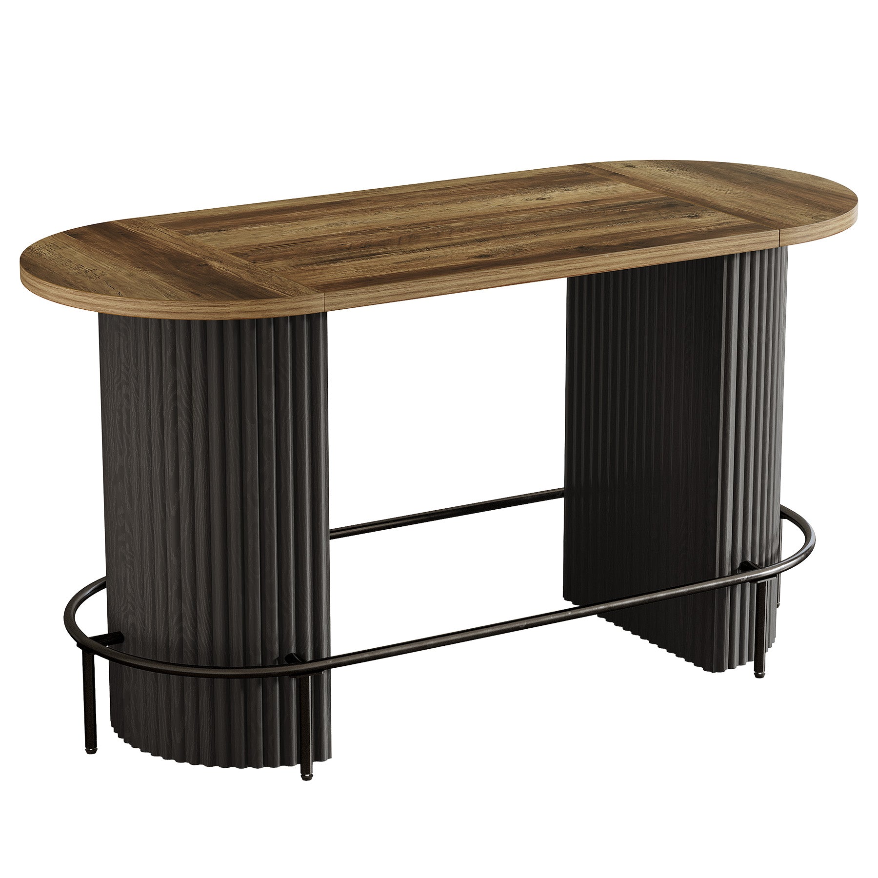 Modern Bar Table, Oval Counter Height Pub Dining Table with Metal Footrest