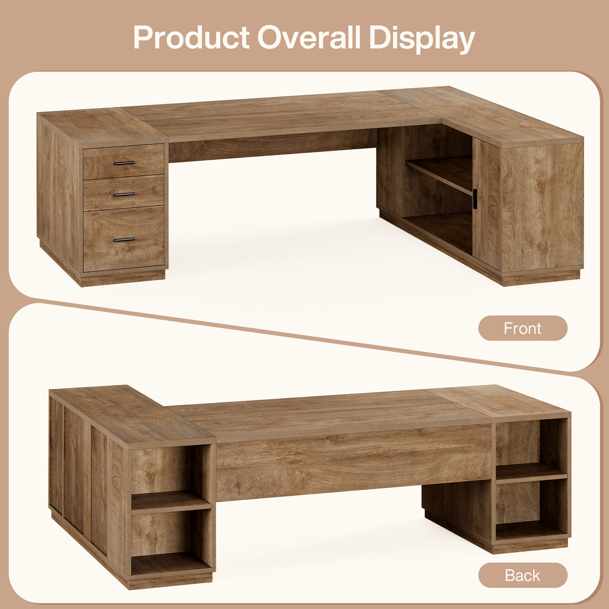 79" L-Shaped Executive Desk, Drawers & Storage Cabinets, Extra Large Corner Desk