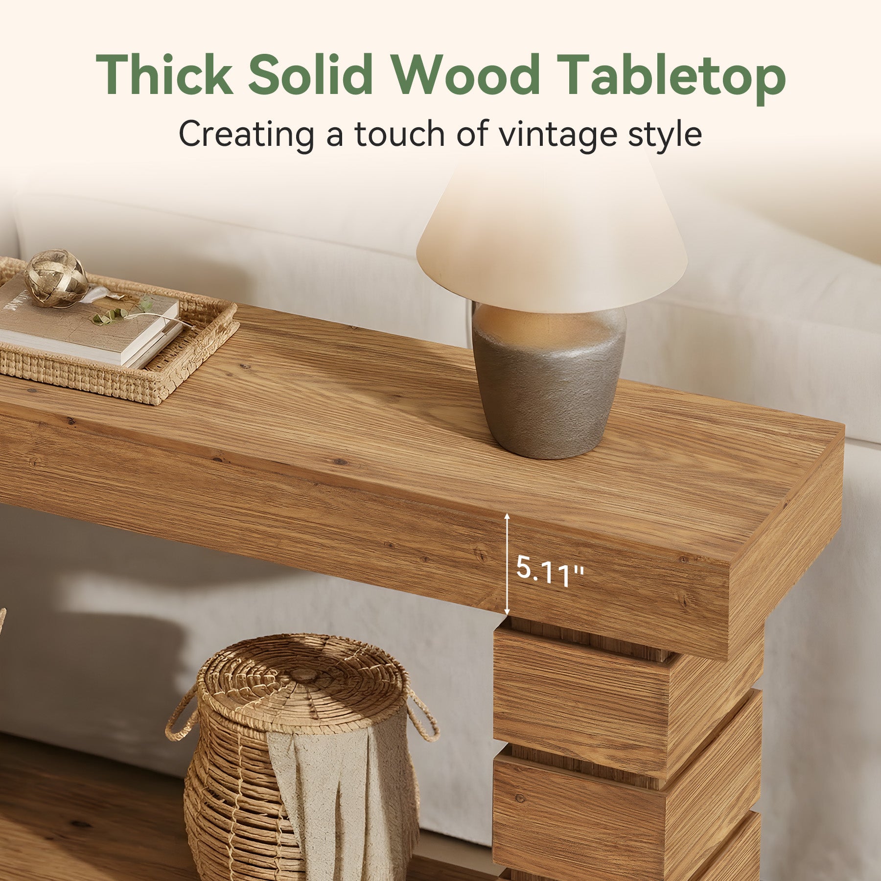 62.9" Solid Wood Console Table with Storage Shelf, Narrow Entryway Sofa Table for Hallway or Living Room