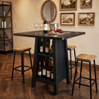 Square Bar Table with Storage, 35.4" H Pub Bar Table with 2 Open Shelves