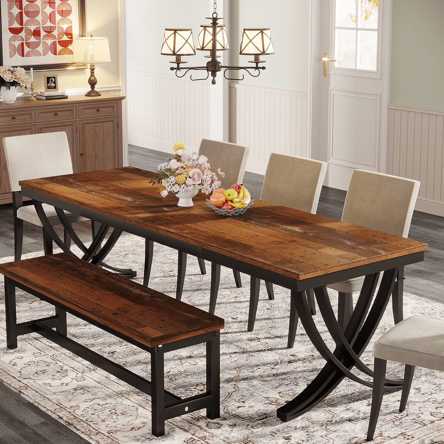 78.74“ Rectangular Dining Table for 6-8, Large Wooden Farmhouse Table