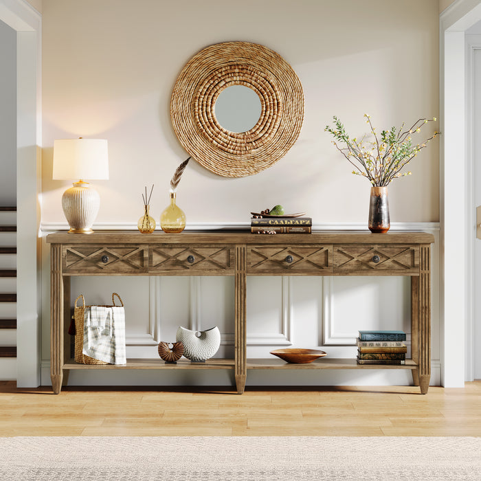 70.8" Console Table, 4-Drawer Farmhouse Sofa Tables with Bottom Storage