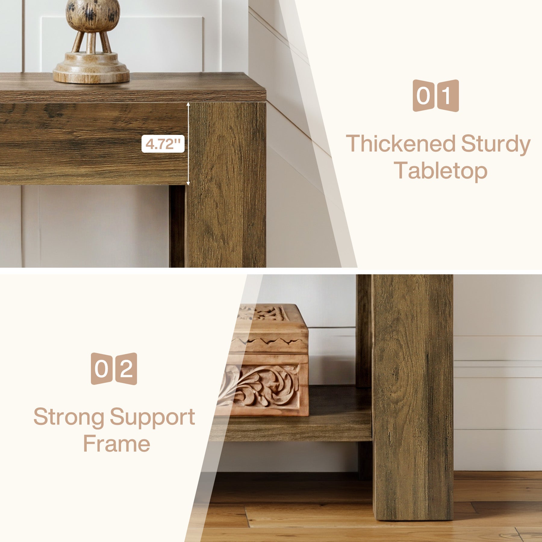 41.3” Farmhouse Console Table with 2-Tier Shelf, Narrow Entryway Sofa Table with Storage