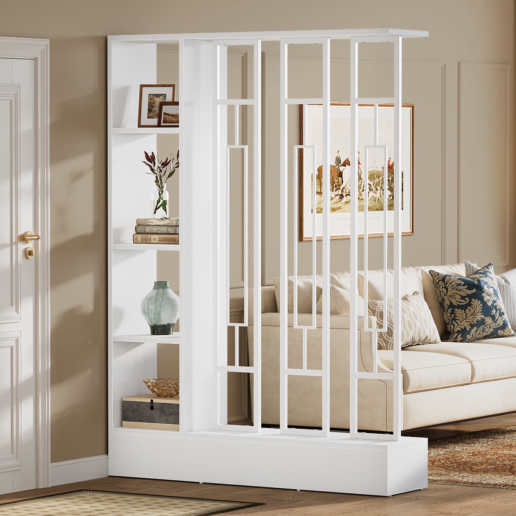 70.9" Wall Room Divider, Freestanding Wall Partition with Display Shelves