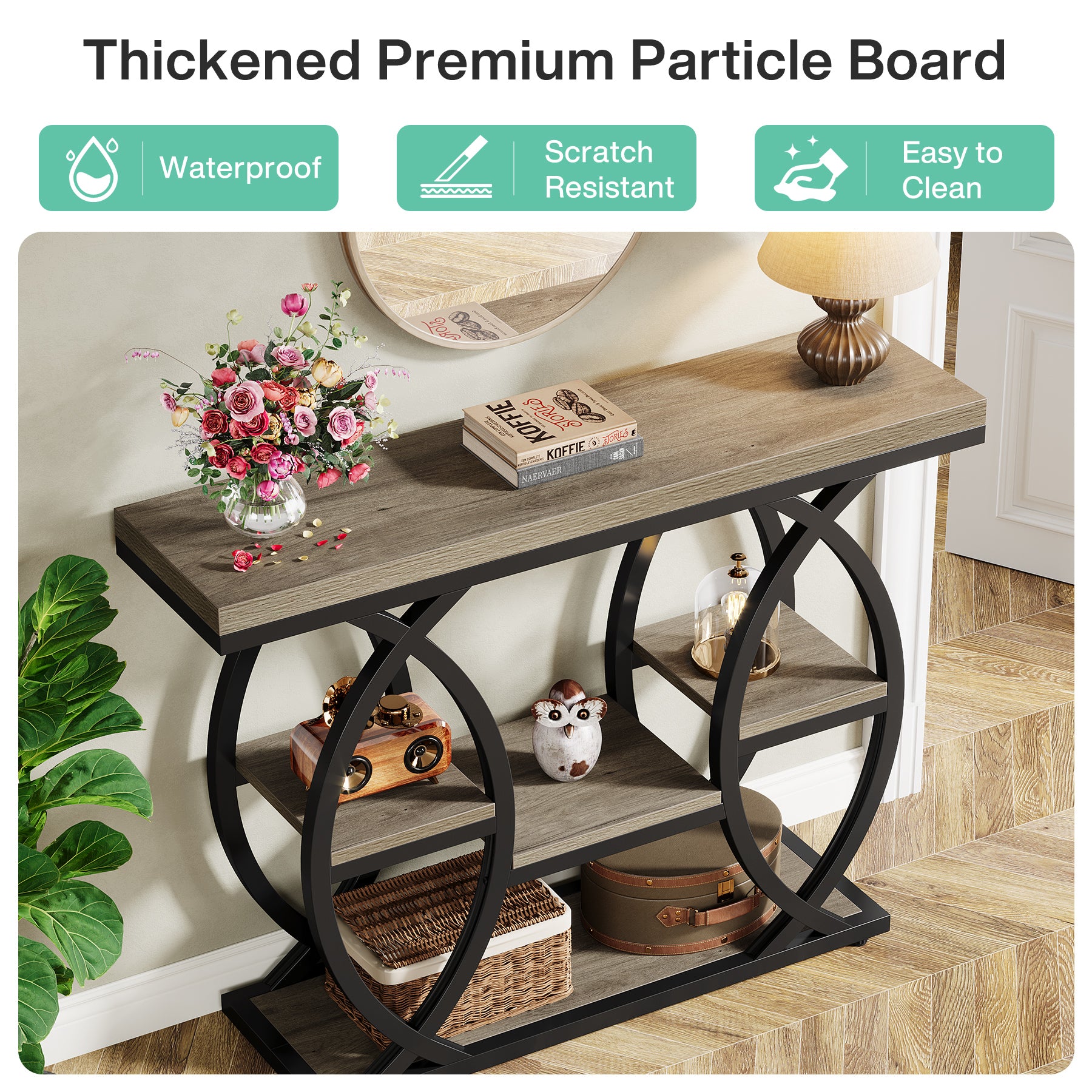 39.4" Console Table, Industrial 4-Tier Sofa Table Entryway Table with Storage Shelves