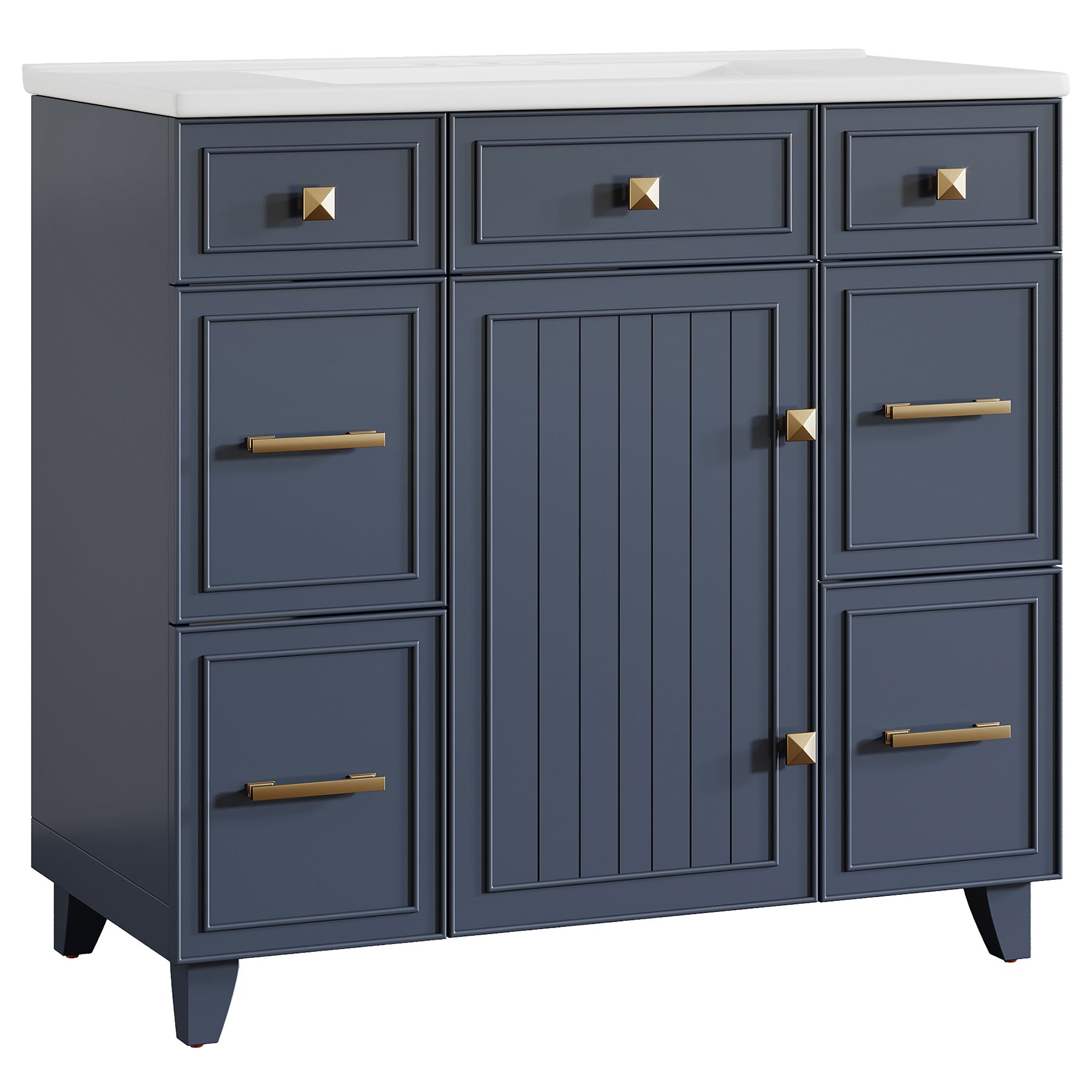 35" Bathroom Vanity with Sink, Modern Solid Wood Bathroom Cabinet with 4 Drawers