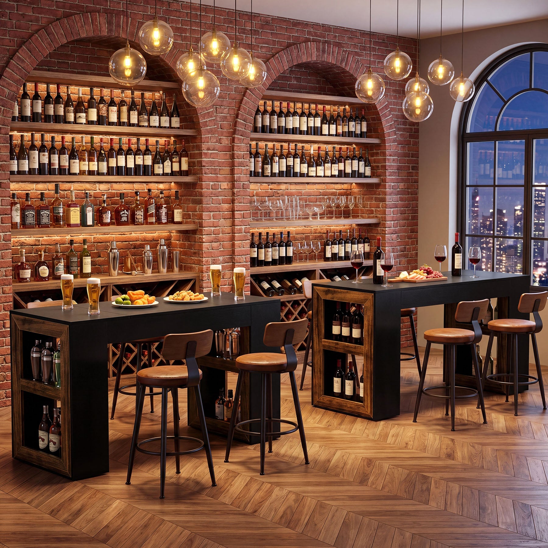 63" Counter Height Bar Table with Storage Shelves, Industrial Pub Table for Kitchen, Dining Room & Home Bar