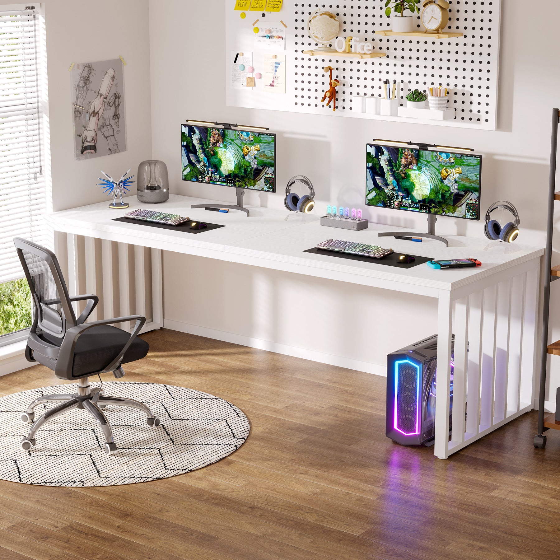 78.74" Two-Person Desk, Double Computer Desk with Metal Frame for Home Office
