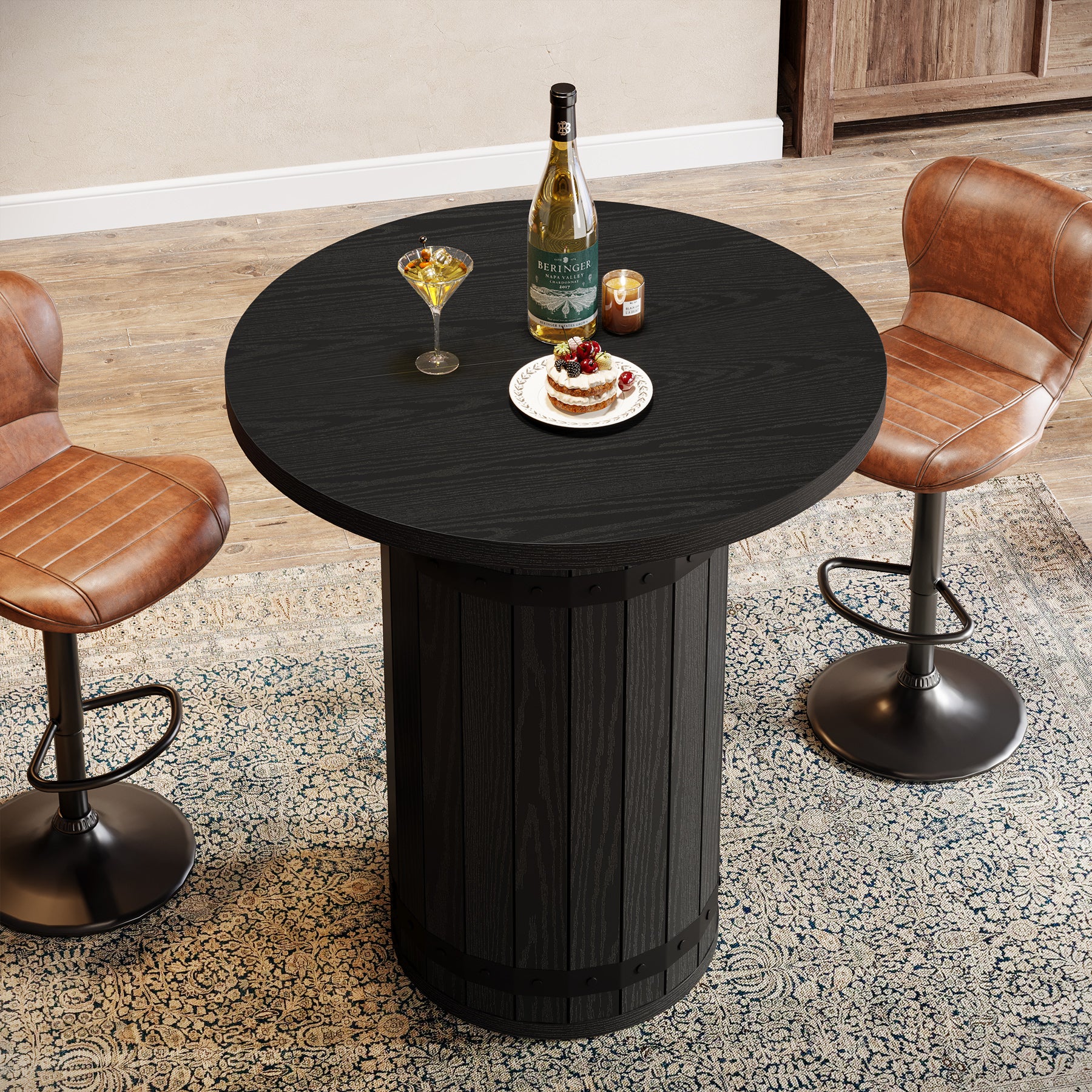 39.4" Bar Table, Round Bistro Pub Table for Kitchen