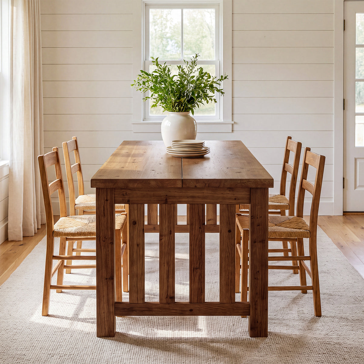 63" Farmhouse Solid Wood Dining Table for 4-6, Sturdy Legs, Kitchen Table