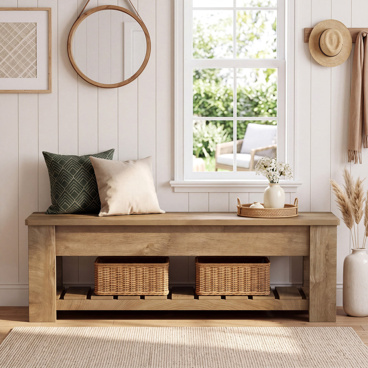 55.12" Lift Top Entryway Bench with Shoe Rack and Hidden Storage