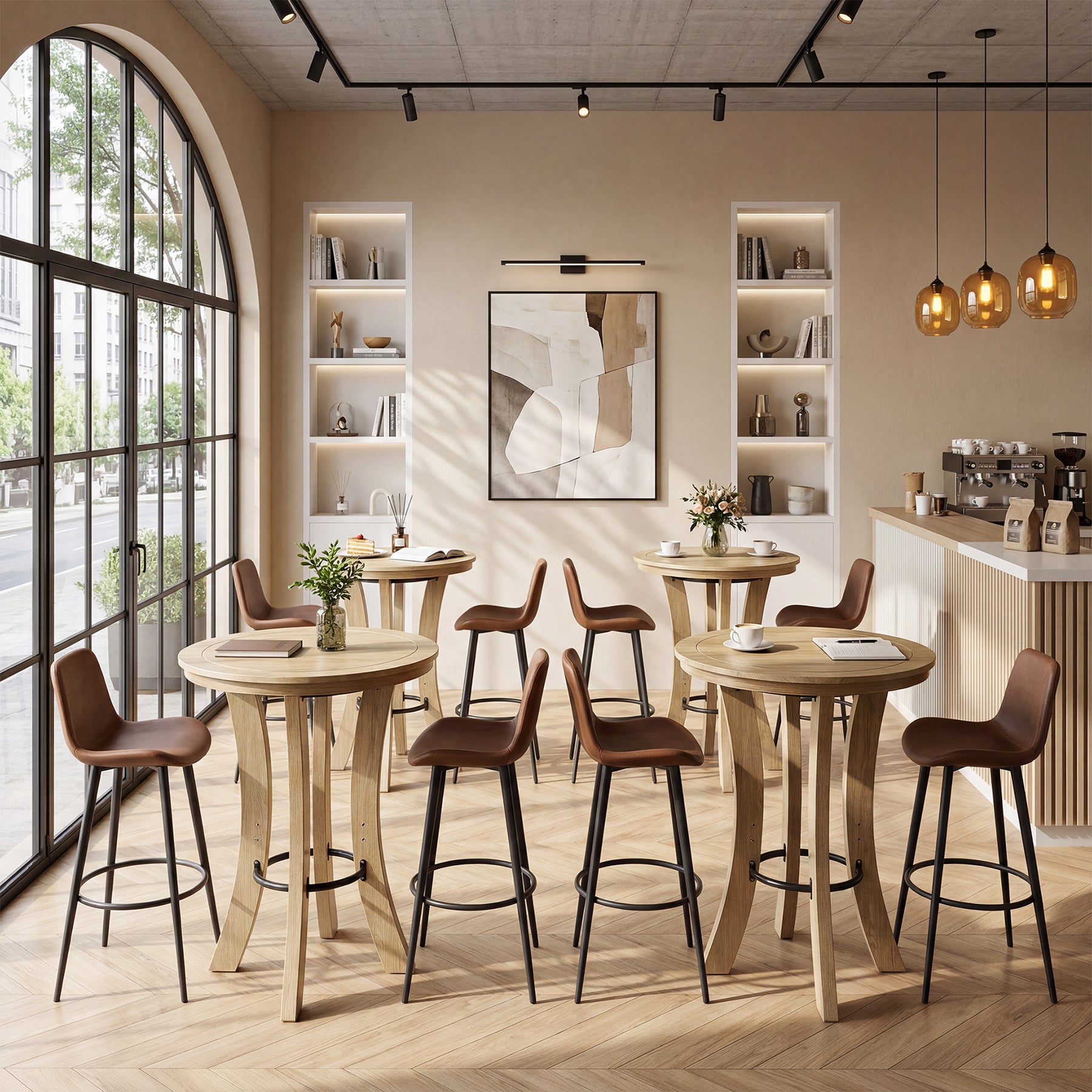 Tribesigns 39.4-Inch Round Bar Table, Wood Pub Table for Small Spaces